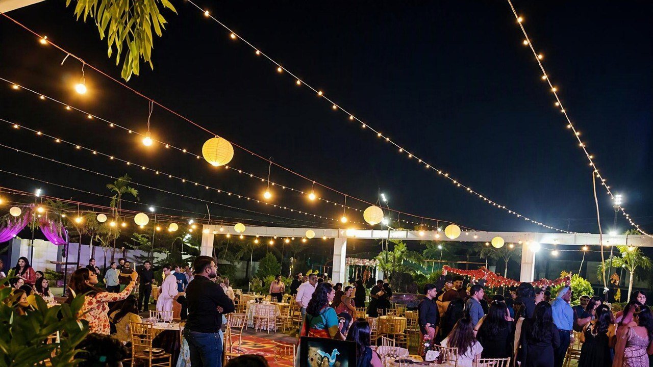 Celebration on the lawn at night