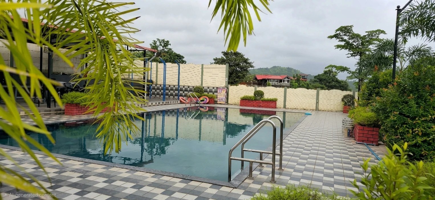 The swimming pool surrounded by greenery