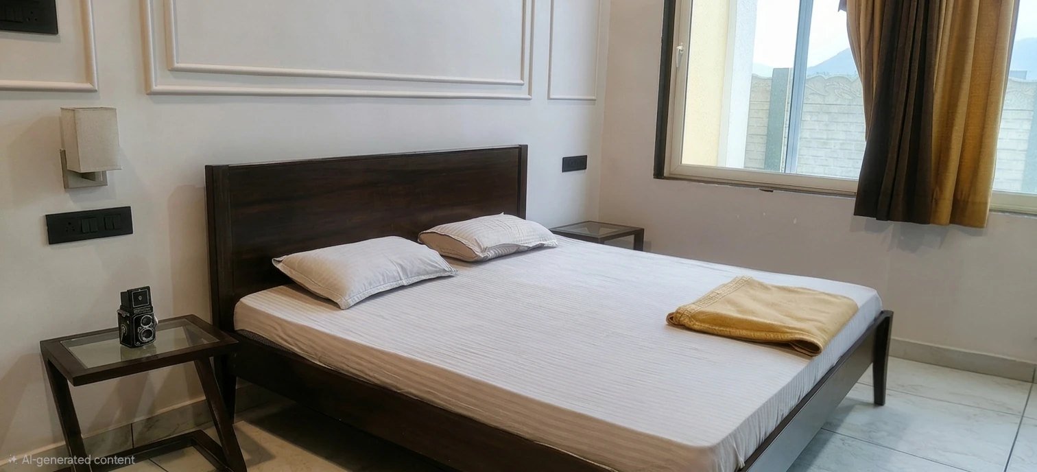 Private bedroom with panelled wall and window