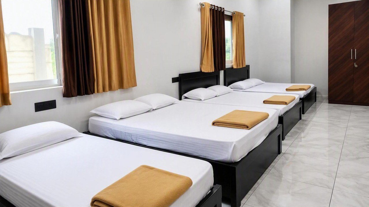 Grand family togetherness bedroom with several double beds
