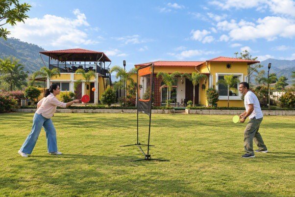 Guests playing Zapminton on the lawn
